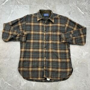 70s Vintage Pendleton Virgin Wool Plaid Flannel Button Up Shirt Men Large